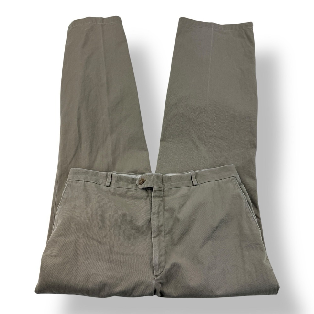 Paul Stuart Beige Flat Front Cotton Chino Pants Altered Waist Classic Mens 35x32